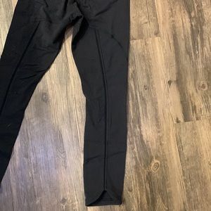 lululemon leggings, mesh strip down back leg